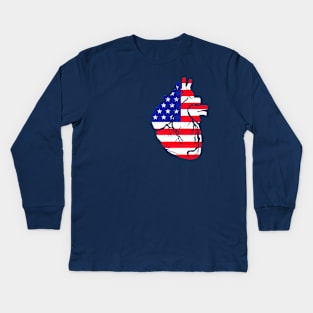 USA Flag Heart, Anatomical Design Kids Long Sleeve T-Shirt